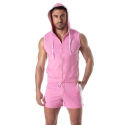 TOF Zipped Sleeveless Hoody Pink/Weiss