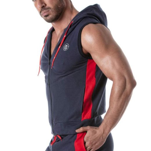 TOF Zipped Sleeveless Hoody Blau / Rot