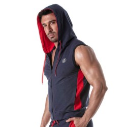 TOF Zipped Sleeveless Hoody Blau / Rot