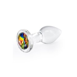 NS NOVELTIES Anal-Plug aus Glas mit rundem Rainbow Stein Small