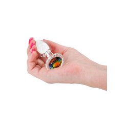 NS NOVELTIES Anal-Plug aus Glas mit rundem Rainbow Stein Small