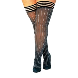 KIXIES Annabella Overknees in Streifenoptik Rutschfest Grau