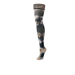 KIXIES Mackenzi Tie-Dye-Overknees Rutschfest Schwarz/Weiss