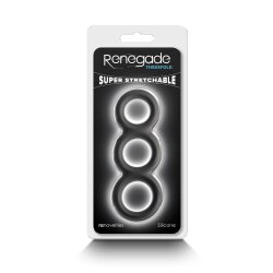 RENEGADE Threefold Penis- &amp; Hodenring aus dehnbarem Silikon Schwarz