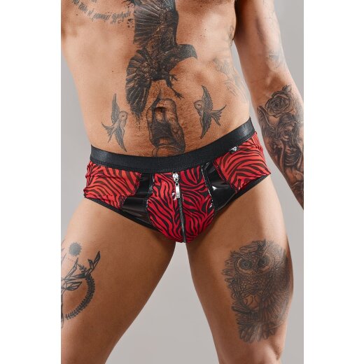 REGNES FETISH PLANET Zipper Shorts mit Animal-Print Schwarz/Rot