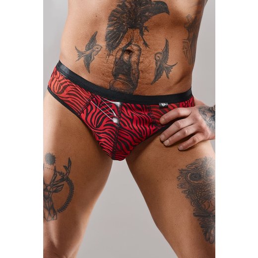 REGNES FETISH PLANET Brazilian Brief mit Animal-Print Schwarz/Rot