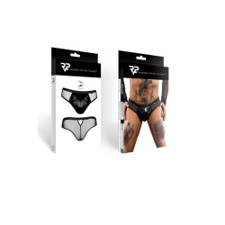 REGNES FETISH PLANET Brazilian Brief mit Netz &amp; Vinyl-Einsatz Schwarz