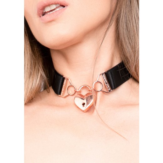 KINKY DIVA Diva Necklace + Heart Halsband Schwarz/Ros&eacute;-Gold