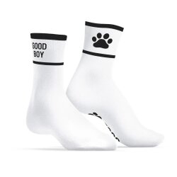 SNEAKXX Fetish Sport Socken GOOD BOY Weiss/Schwarz One Size