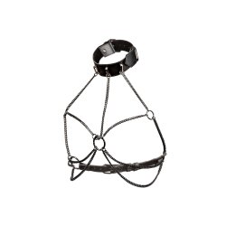 CALEXOTICS EUPHORIA Multi-Chain-Harness mit Halsband aus Metall &amp; Kunstleder Schwarz +Size