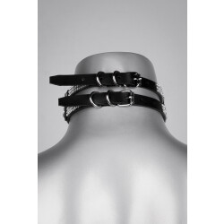 VOYEUR X Halsband Diamonds 2-lagig mit Strasssteinen aus Leder Schwarz One Size