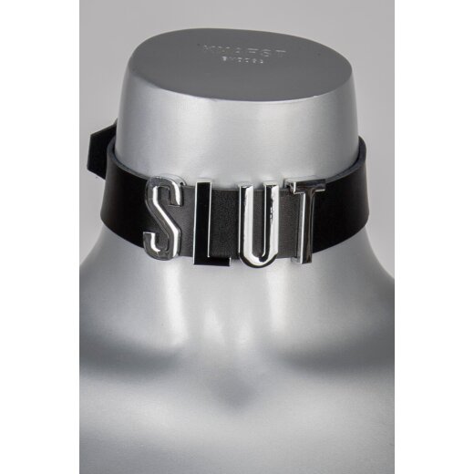 VOYEUR X Halsband &quot;Slut&quot; aus Leder Schwarz/Silber One Size