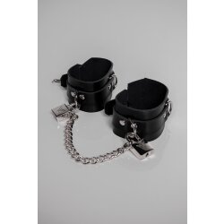 VOYEUR X Handfesseln Lock aus Leder Schwarz/Silber One Size