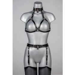 VOYEUR X Harness-Bra Lock aus Leder Schwarz/Silber One Size