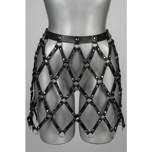 VOYEUR X Skirt Submissive Lang aus Leder Schwarz/Silber One Size