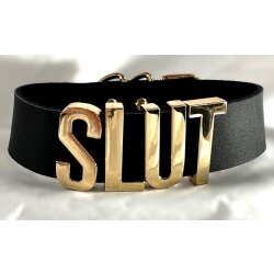 VOYEUR X Halsband &quot;Slut&quot; aus Leder Schwarz/Gold One Size