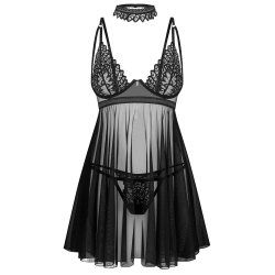 OBSESSIVE Donarella Babydoll mit Thong &amp; Choker Schwarz