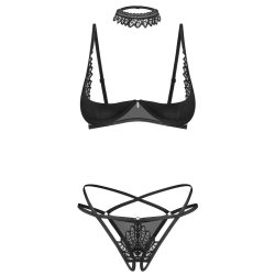 OBSESSIVE Donarella Half-Bra mit String Ouvert &amp; Choker Schwarz