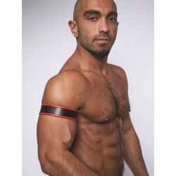 MR.B Leather Biceps Band mit Druckknopfverschluss Schwarz / Rot