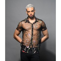 ANDREW CHRISTIAN Sheer Embroidered Lace Shirt Multicolor