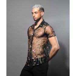 ANDREW CHRISTIAN Sheer Embroidered Lace Shirt Multicolor