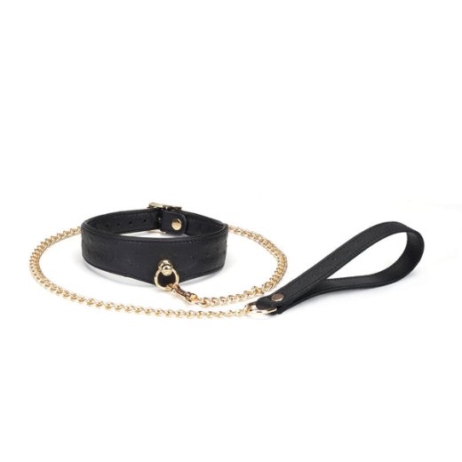 LIEBE SEELE Schmales Halsband Demons Kiss mit Leine aus Leder Schwarz