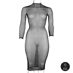 LE D&Eacute;SIR Langes Fishnet-Kleid mit Rollkragen Schwarz