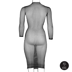 LE D&Eacute;SIR Langes Fishnet-Kleid mit Rollkragen Schwarz