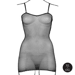 LE D&Eacute;SIR Kurzes Fishnet-Kleid mit Spaghetti-Tr&auml;gern Schwarz