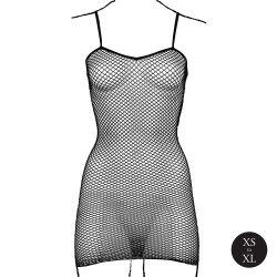 LE D&Eacute;SIR Kurzes Fishnet-Kleid mit Spaghetti-Tr&auml;gern Schwarz