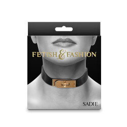 FETISH &amp; FASHION Sadie Halsband mit Goldverschluss aus PU-Leder Schwarz
