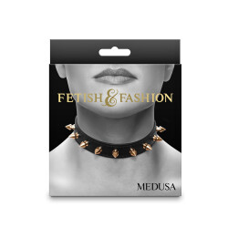 FETISH &amp; FASHION Medusa Halsband mit Goldnieten aus PU-Leder Schwarz