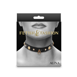 FETISH &amp; FASHION Alina Halsband mit Goldnieten und Strasssteinen  aus PU Schwarz