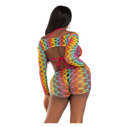 LEG AVENUE Rainbow Netz Dessous-Set 3-teilig One Size