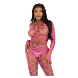 LEG AVENUE Net Crop Top &amp; Footless Tights One Size Pink