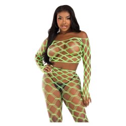 LEG AVENUE Net Crop Top &amp; Footless Tights One Size Gr&uuml;n