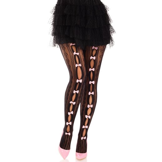 LEG AVENUE Netzstr&uuml;mpfe Sweetheart mit Mini-Schleifen &amp; Cut-Outs Schwarz