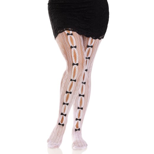 LEG AVENUE Netzstr&uuml;mpfe Sweetheart mit Mini-Schleifen &amp; Cut-Outs Weiss