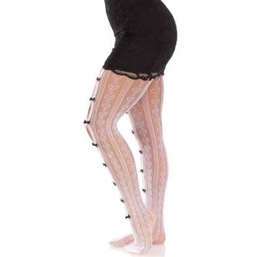 LEG AVENUE Netzstrümpfe Sweetheart mit Mini-Schleifen & Cut-Outs Weiss