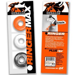 OXBALLS Ringer Max 3er-Pack Penisringe aus Flex-TPR Transparent/Stahlgrau/Orange