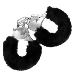 OUCH Furry Metal Hand Cuffs Schwarz