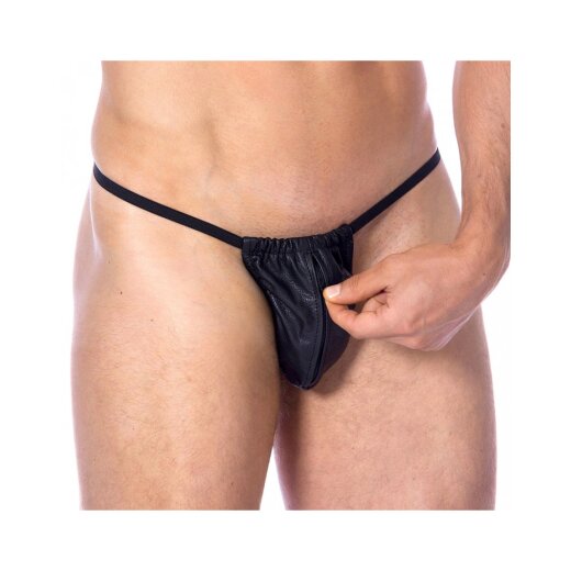 RIMBA G-String mit Reissverschluss aus Leder One Size Schwarz