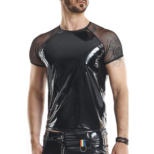 REGNES FETISH PLANET Pride Edition PVC T-Shirt mit Mesh-&Auml;rmeln Schwarz