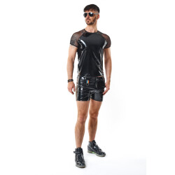 REGNES FETISH PLANET Pride Edition PVC T-Shirt mit Mesh-&Auml;rmeln Schwarz