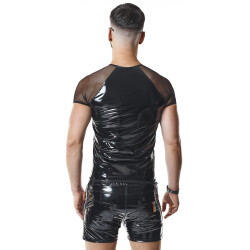 REGNES FETISH PLANET Pride Edition PVC T-Shirt mit Mesh-&Auml;rmeln Schwarz