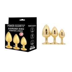 POWER ESCORTS Diamond King Anal-Plug Set aus Edelstahl Gold