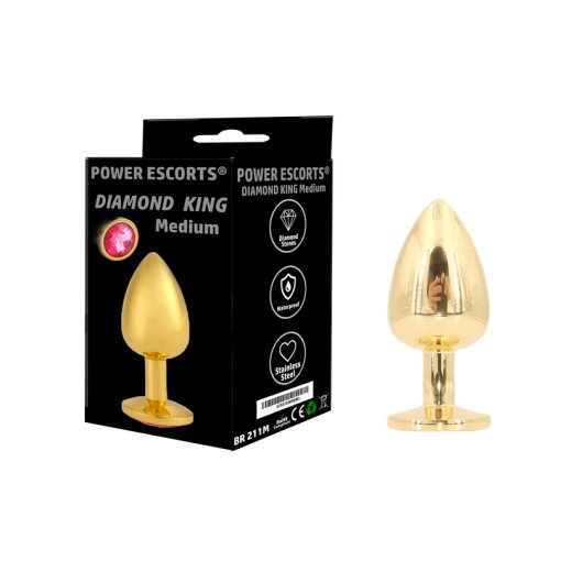 POWER ESCORTS Diamond King Anal-Plug aus Edelstahl Medium Gold