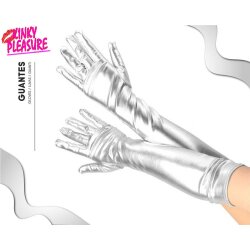 KINKY PLEASURE Wetlook-Handschuhe Lang Silber