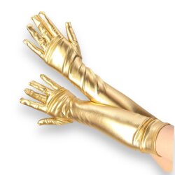 KINKY PLEASURE Wetlook-Handschuhe Lang Gold
