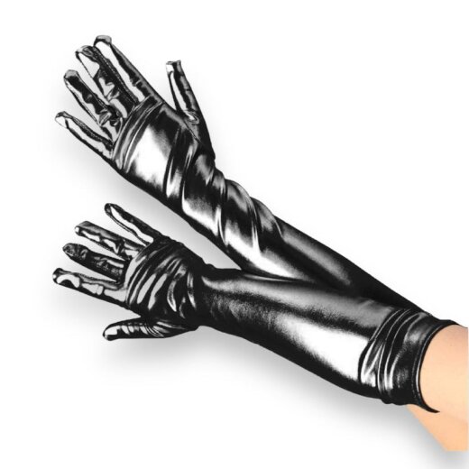 KINKY PLEASURE Wetlook-Handschuhe Lang Schwarz